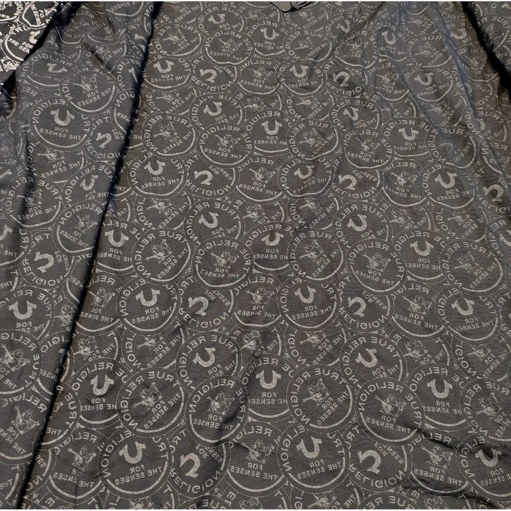 True Religion AOP Resort‎ Shirt Size M Jet Black All Over Logo NWT Mens A1